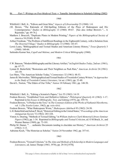 INTRODUCTION TO SCHOLARLY EDITING ... - Rare Book School