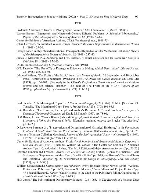 INTRODUCTION TO SCHOLARLY EDITING ... - Rare Book School