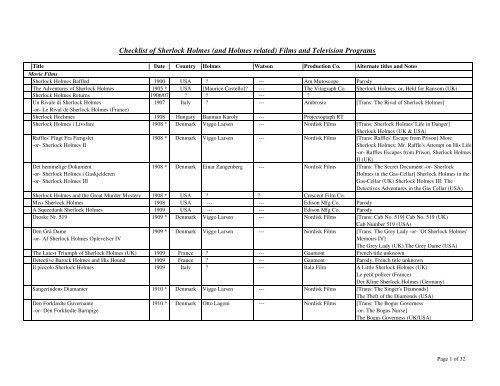 Checklist of Sherlock Holmes (and Holmes related ... - Sherlocktron