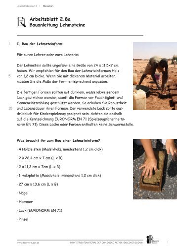 Arbeitsblatt 2.8a Bauanleitung Lehmsteine - Discover Sudan