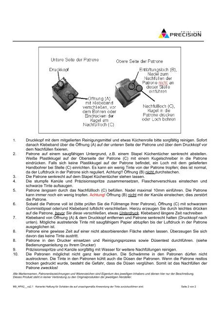 Füllanleitung zum Nachfüllen von Druckerpatronen mit der ...