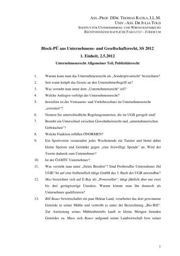 Lehrunterlagen zur PÜ UR Block Mai