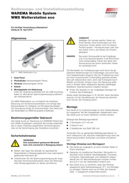 Bedienungs- und Installationsanleitung WAREMA ... - Markisen Kauf