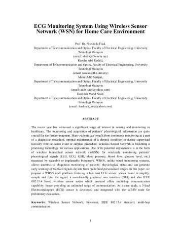 ECG Monitoring System Using Wireless Sensor Network (WSN) - UTM