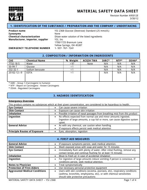 MATERIAL SAFETY DATA SHEET - YSI Life Sciences