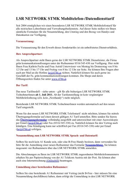 LSR NETWORK STMK Mobiltelefon-/Datendiensttarif