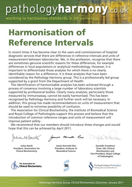 Harmonisation of Reference Intervals - The Association for Clinical ...
