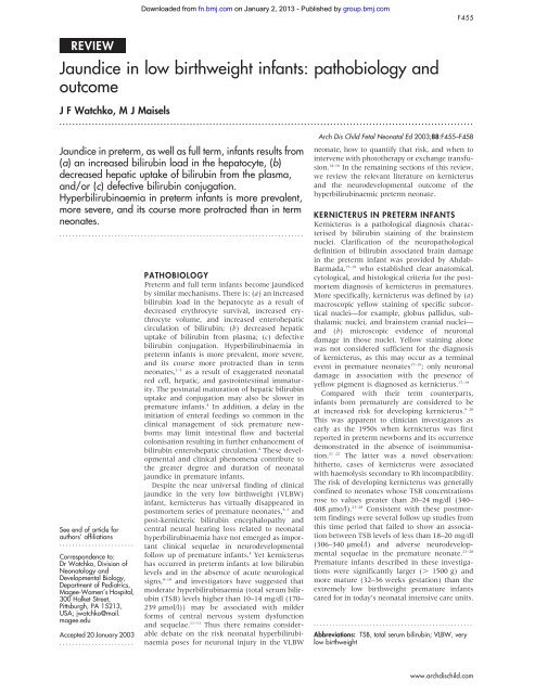 Jaundice in low birthweight infants - Fetal and Neonatal Edition - BMJ