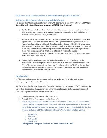 Bedienen des Alarmsystems via Mobiltelefon (nicht ... - Home Alarm