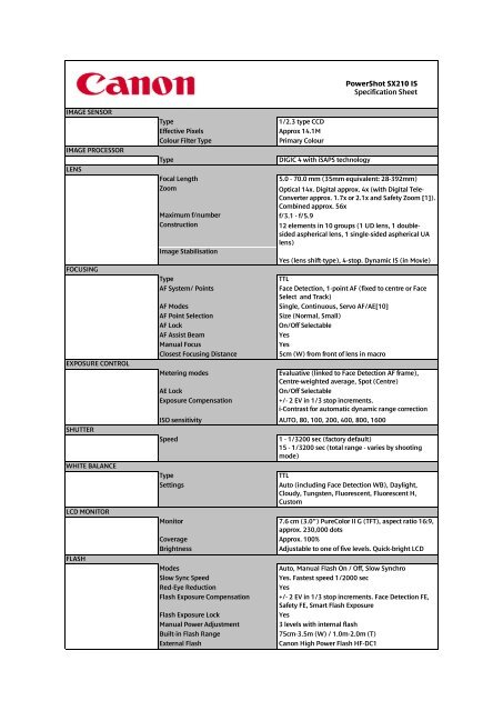 Download PowerShot SX210 IS - Specification sheet [PDF, 83 - Canon