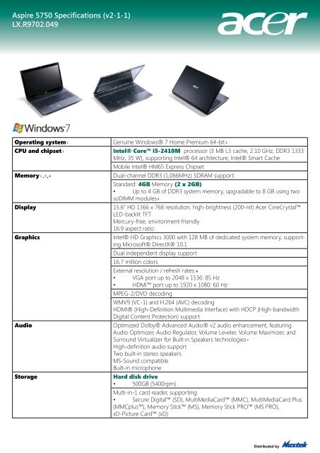 Acer 2024 aspire 5750