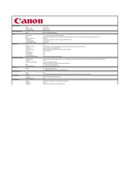 Download PowerShot SX20 IS - Specification sheet - Canon