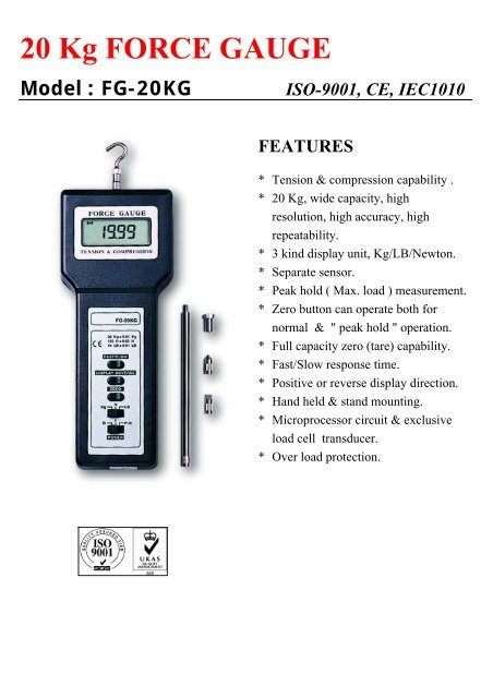 20 Kg Force Gauge Model Fg 20kg Mrc Lab