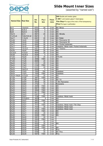 slide mount inner sizes (en) - GEPE