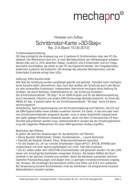 Schrittmotor-Karte >3D-Step< - mechapro