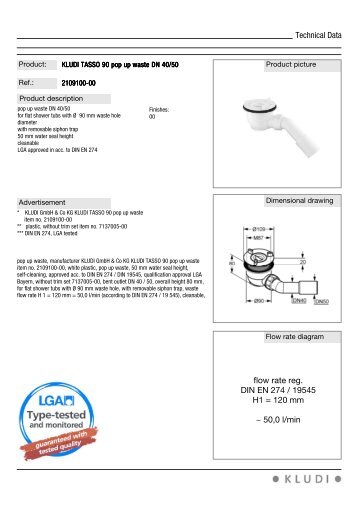 flow rate reg. DIN EN 274 / 19545 H1 = 120 mm ~ 50,0 l/min ... - kludi