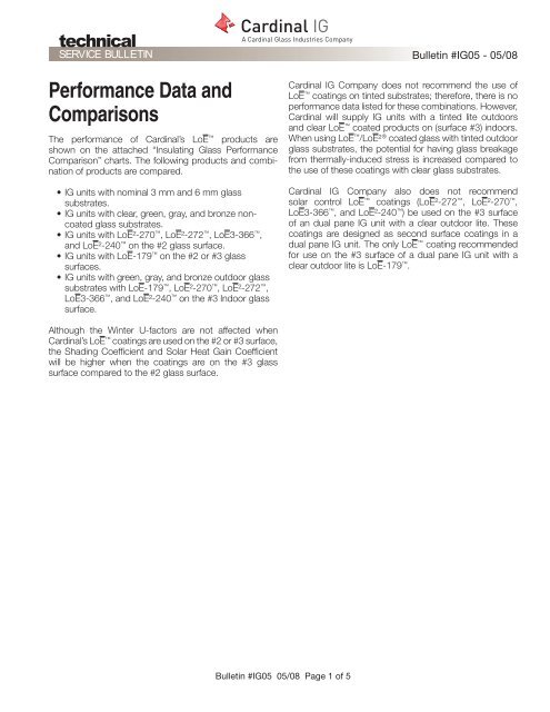 Performance Data And Comparisons Cardinal Glass Industries