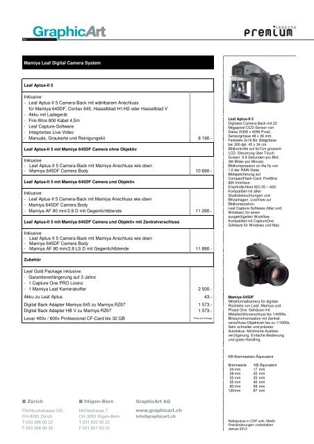 Mamiya Leaf Aptus-II D - GraphicArt AG