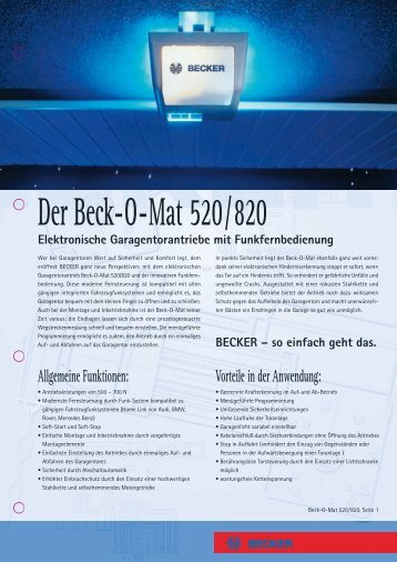 Bestelldaten Beck-O-Mat 520/820 - Becker-Antriebe International