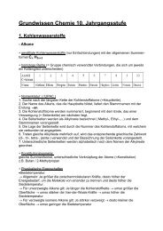 Grundwissen Chemie 10. Jahrgangsstufe 1. Kohlenwasserstoffe