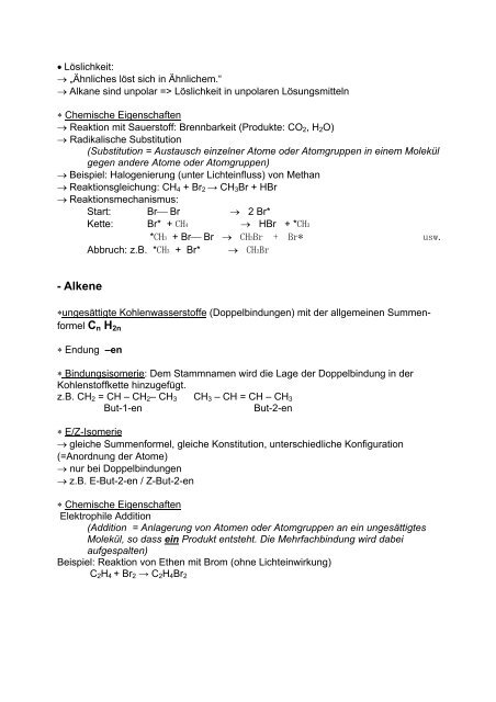 Grundwissen Chemie 10. Jahrgangsstufe 1. Kohlenwasserstoffe