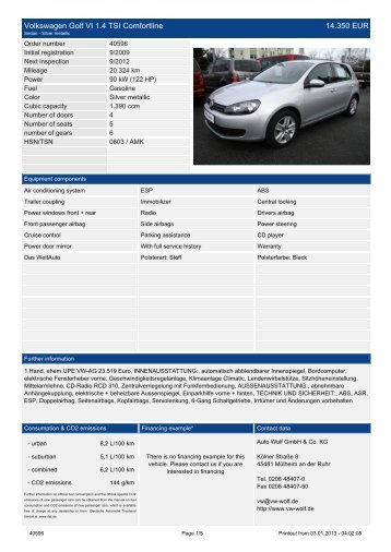 Volkswagen Golf V Variant 2.0 TDI DPF Comfortline ... - Auto Wolf