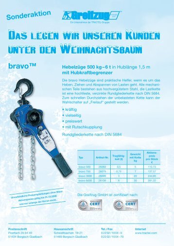 Sonderaktion bravo™ Hebelzüge 500 kg – 6 t - Mahlke GmbH Berlin