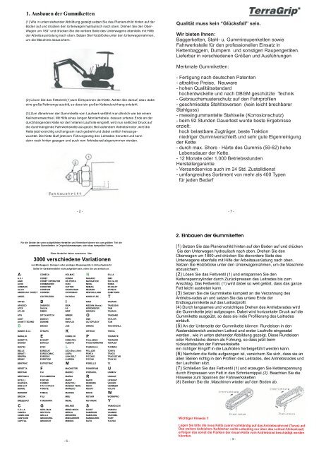 RSt. Baggerkettenvertrieb - Baggerketten, Gummibandbaggerketten ...