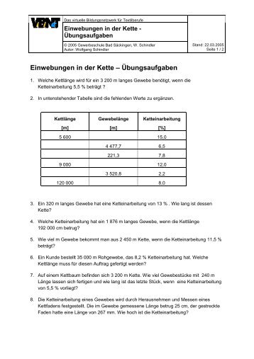 Einwebungen in der Kette (Übungsaufgaben) - ViBiNeT