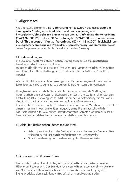 Richtlinien – für Imkerei und Bienenhaltung - Biokreis