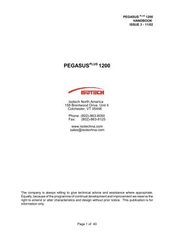 Pegasus 1200 Manual - Isotech North America