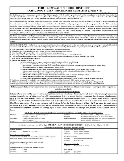 HIGH SCHOOL STUDENT DISCIPLINARY GUIDELINES (Grades 9-12