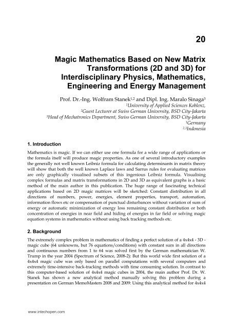 Magic Mathematics Based on New Matrix Transformations ... - InTech