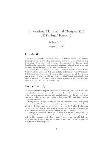 International Mathematical Olympiad 2012 UK ... - UK IMO Register