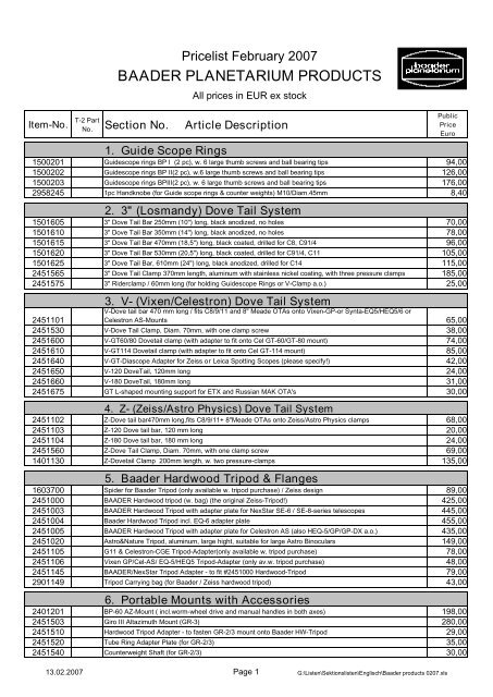 Price list with short article description (pdf) - Baader Planetarium