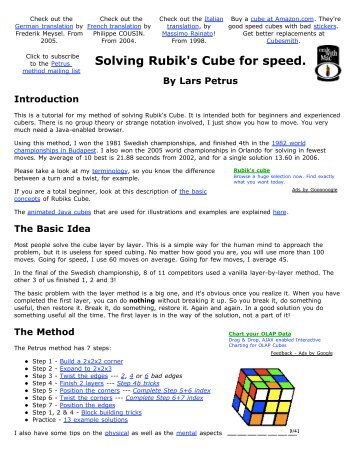 Solving Rubik's Cube for speed. By Lars Petrus Introduction