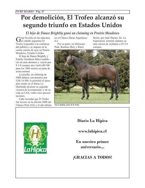 TODOS SON HIJOS DE: SLEW GIN FIZZ Informes - Turf Diario