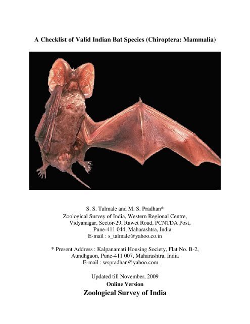 A Checklist of Valid Indian Bat Species - Zoological Survey of India