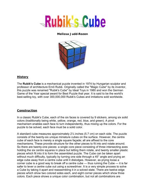 Rubik's cube history
