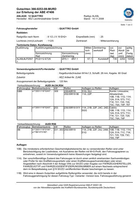 Gutachten 366-0253-08-MURD zur Erteilung der ABE 47406 - AEZ ...