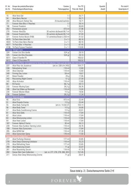 Liste de Prix / Preisliste - Forever Living