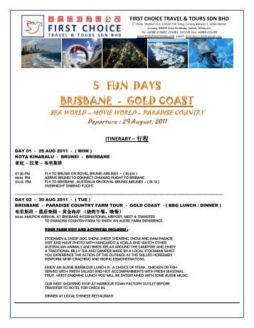 5 fun days brisbane - gold coast - first choice travel & tours sdn bhd