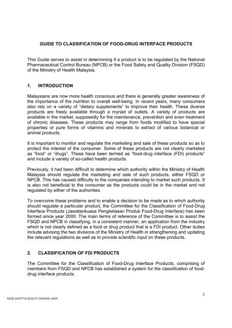 GUIDE TO CLASSIFICATION OF FOOD-DRUG INTERFACE ...