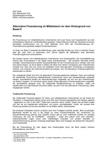 Alternative Finanzierung im Mittelstand vor dem Hintergrund von ...