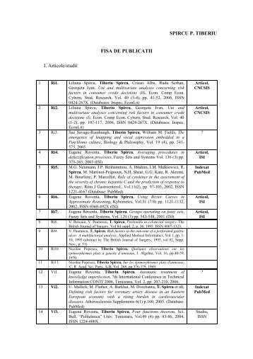 SPIRCU P. TIBERIU FISA DE PUBLICATII I. Articole/studii
