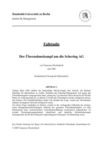 Fallstudie Der Übernahmekampf um die Schering AG