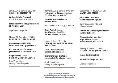 Samstag, 24. Dezember, 22.30 Uhr VIGIL ... - Pfarre Lech