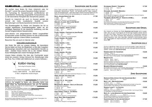 KOLIBRI-VERLAG Gesamt-Titelverzeichnis 2010 - Kolibri-Musikverlag