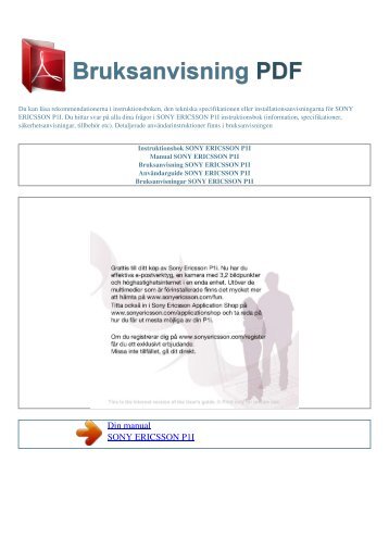 Instruktionsbok SONY ERICSSON P1I - BRUKSANVISNING PDF