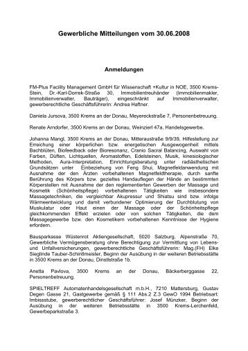 Gewerbliche Mitteilungen vom 30.06.2008 - Krems an der Donau